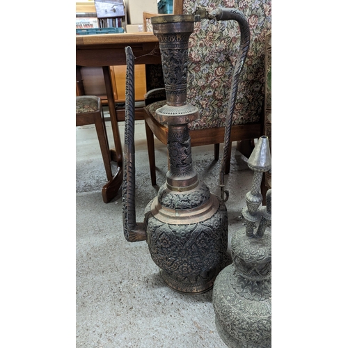 434 - Large Arabian Lantern (in need of repair) and 2 x Brass Ibrik Teapots