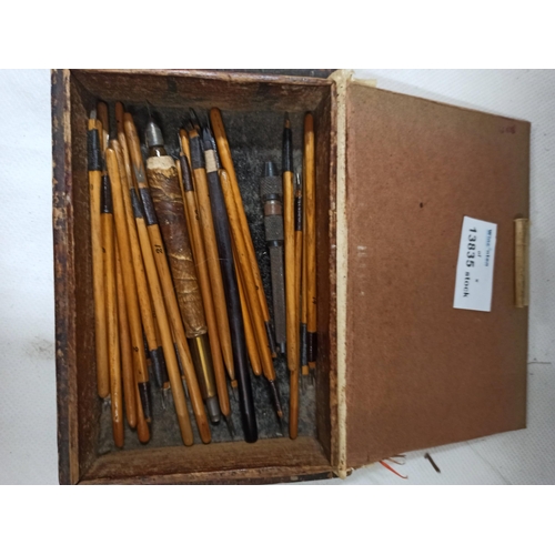 514 - A Set of Vintage Dip/ Tattoo Pens x 22 in Wooden Box