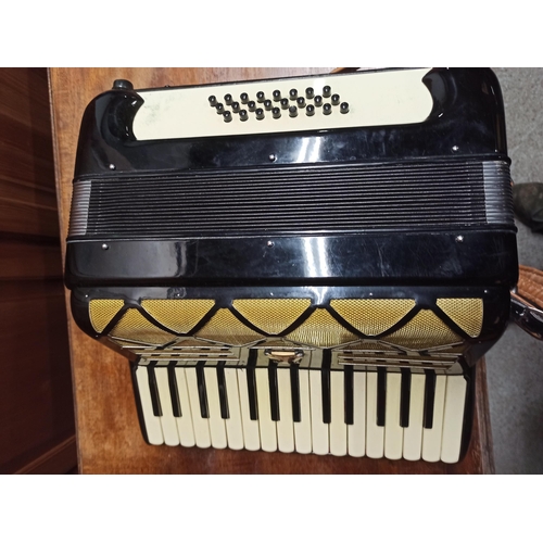 218 - Parrot Accordion In Hard Case. No Visible Damage To Accordion. Inside Of Case Has Wear.