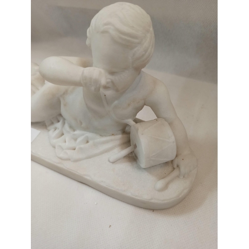 767 - Marble Carved Drummer Boy 13cm H x 27cm L x 10cm W