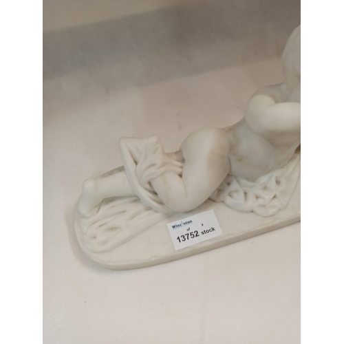 767 - Marble Carved Drummer Boy 13cm H x 27cm L x 10cm W