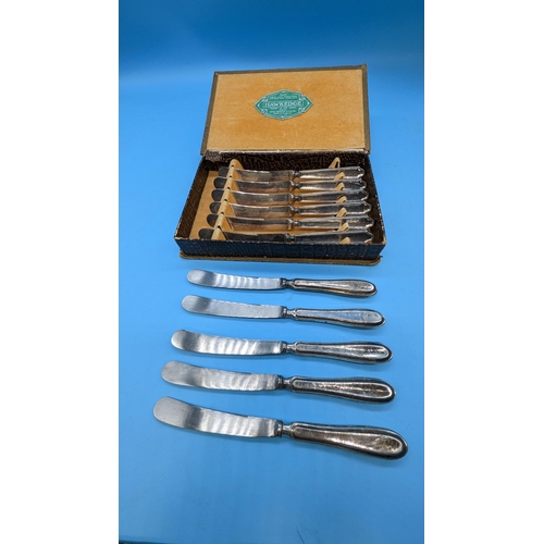 563 - A Cased Set of 6 x Silver Handled Butter Knives Plus Others