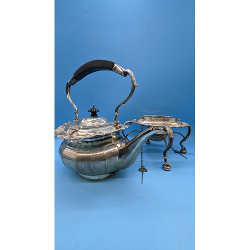 540 - An Antique Hallmarked Sterling Silver Spirit Kettle on Stand. George Nathan & Ridley Hayes of Cheste... 