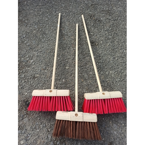 92 - 3 x Hillbrush Yard Brushes, 2 x Nylon Bristles, One Natural Bristles