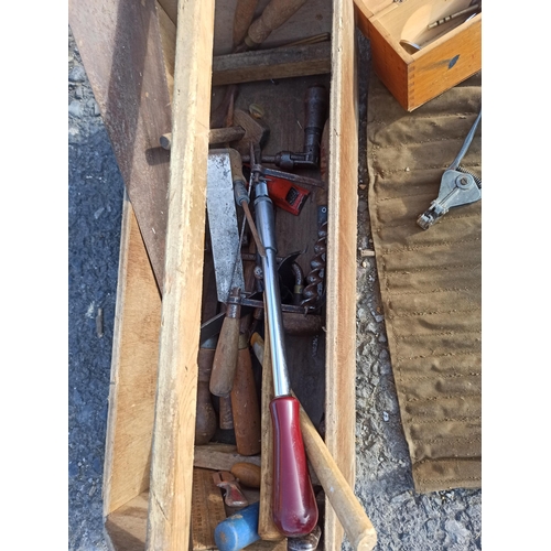 79 - Carpenters Tool Caddy With Vintage Tools Including Saws, drill Bits, Brace  Bits & Much More.