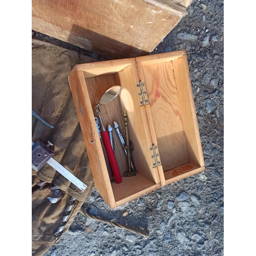 79 - Carpenters Tool Caddy With Vintage Tools Including Saws, drill Bits, Brace  Bits & Much More.