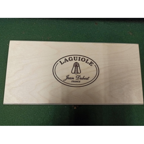 Laguiole Jean Dubost Set of 3 Stainless Steel Cheese Knives in Wooden