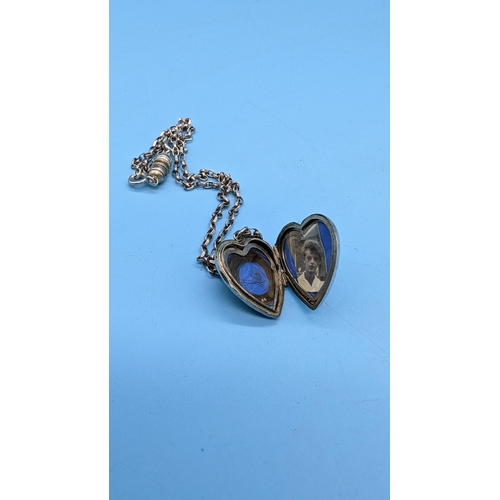 459 - A Vintage Silver and Marquise Sweetheart Locket Brooch