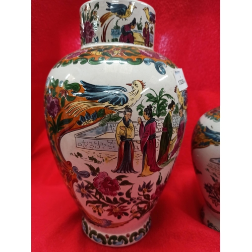 393 - 2 x Hand Painted Chinese Vases 27cm x 23cm