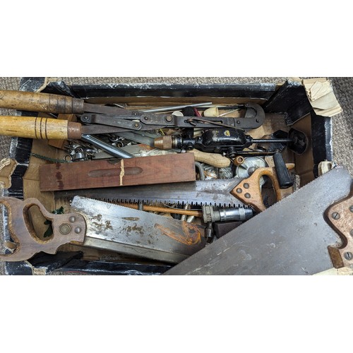 81 - A Box Of Vintage Hand Tools etc.