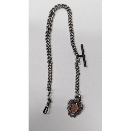 555 - Hallmarked Silver Chain and Fob- T Bar not silver