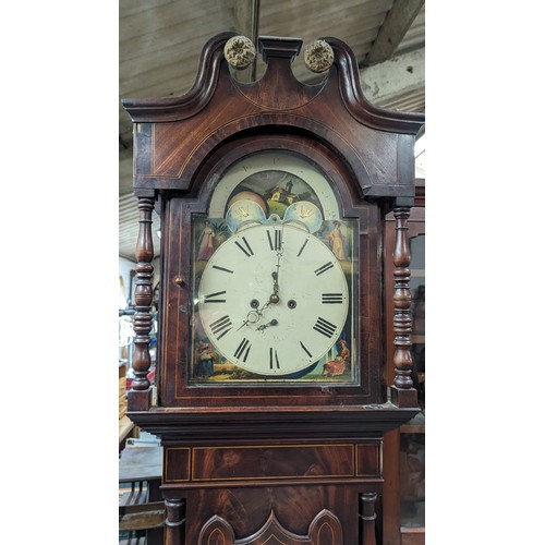 442 - A Victorian Moon Face 8 Day Grandfather Clock, Complete With Stand.