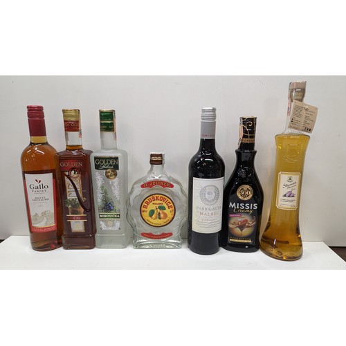 430 - 7 x Bottles of Liqueurs and Wines  inc. Pear Schnapps, Malbec Wine etc.