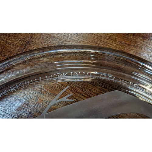 1004 - A Micheal Yates Hand Carved Lead Crystal Plate - Engraved To Rim. 'First Issue Of Yates Country   La... 