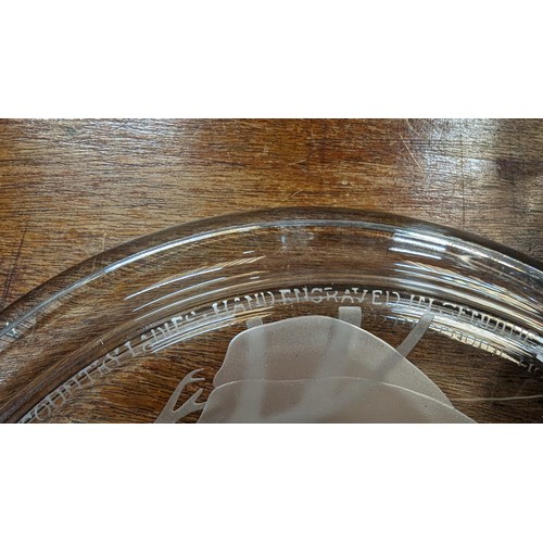 1004 - A Micheal Yates Hand Carved Lead Crystal Plate - Engraved To Rim. 'First Issue Of Yates Country   La... 