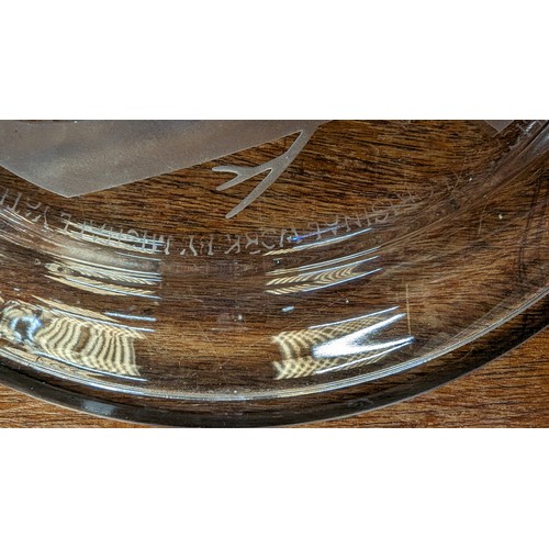 1004 - A Micheal Yates Hand Carved Lead Crystal Plate - Engraved To Rim. 'First Issue Of Yates Country   La... 