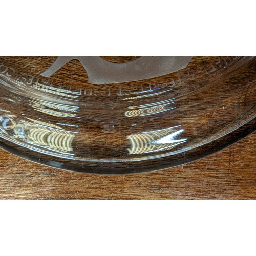 1004 - A Micheal Yates Hand Carved Lead Crystal Plate - Engraved To Rim. 'First Issue Of Yates Country   La... 