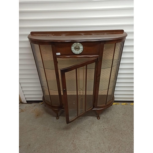 566 - A Vintage Drinks/Display Glass Cabinet With Built In Bentina 8 day Clock, 2 Glass Shelves, With Door... 