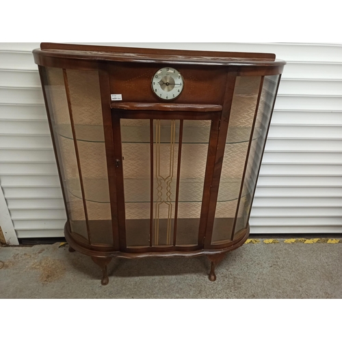 566 - A Vintage Drinks/Display Glass Cabinet With Built In Bentina 8 day Clock, 2 Glass Shelves, With Door... 