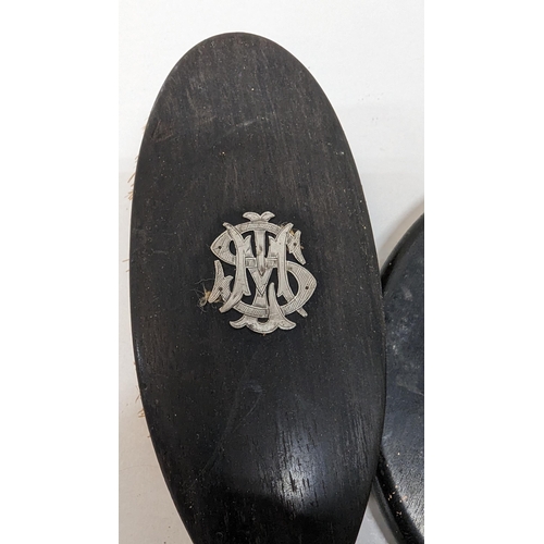 938 - An Ebonised Vanity Set With Monogram.