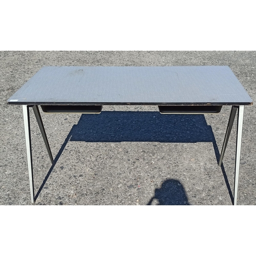 942 - Vintage Industrial Style Work Desk with Metal Legs and Formica Top 73cm H x 121cm L x 60cm W