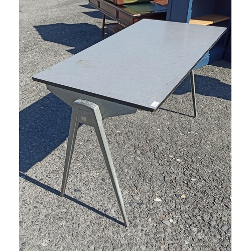 942 - Vintage Industrial Style Work Desk with Metal Legs and Formica Top 73cm H x 121cm L x 60cm W