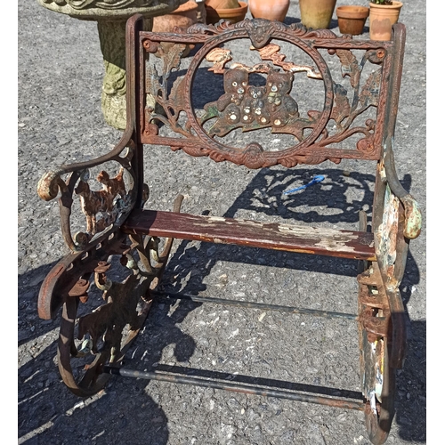 71 - Childs Vintage Cast Metal Garden Rocking Chairs x2 and aGarden Bench