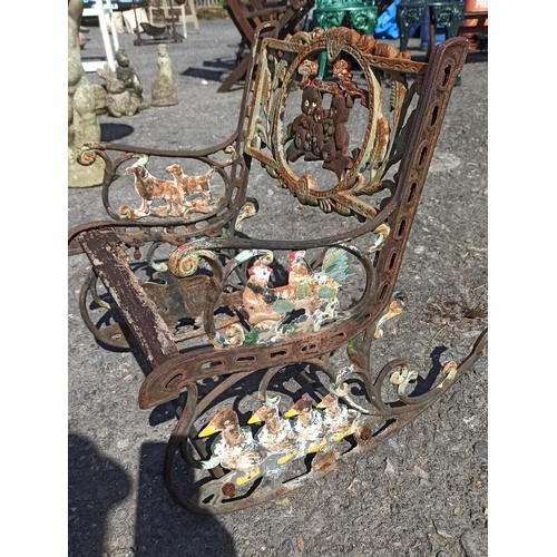 71 - Childs Vintage Cast Metal Garden Rocking Chairs x2 and aGarden Bench