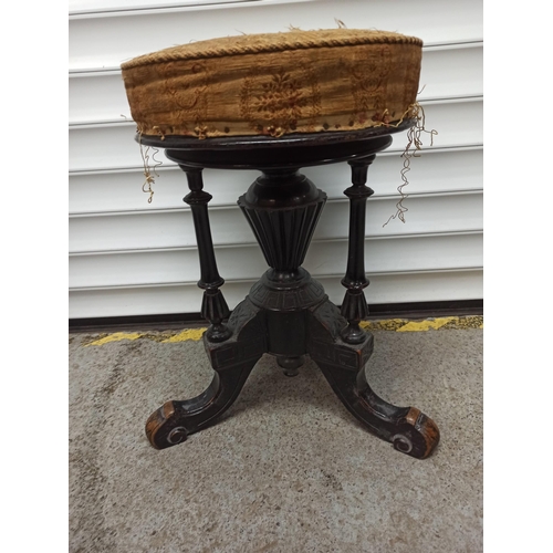 571 - Ebonised Adjustable Stool With Carved Detailing.