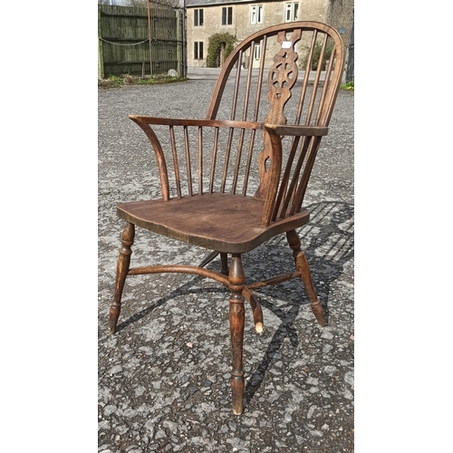 572 - A Antique High Backed Windsor Chair. In Need Of repair To Frame As Pictured.