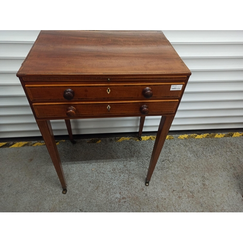 561 - Antique Writing Table With 2 x Drawers (key included) With Inlaid Detailing.
78cm H x 53cm W x 38cm ... 