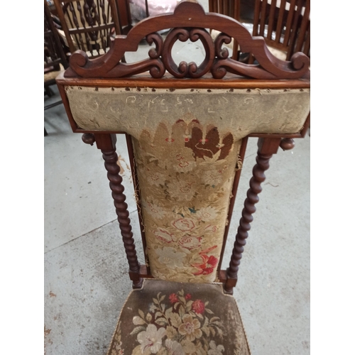 563 - Antique Prayer Chair With Turned & Carved Detailing On Castors.