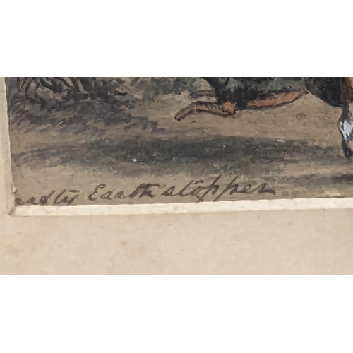 1044 - An Original Antique Miniature Painting - Fox/ Badger 