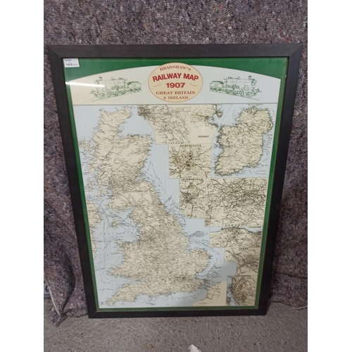 499 - A Framed Bradshaws Railway Map 1907 Of Great Britain And Ireland.
92cm H x 66cm W.