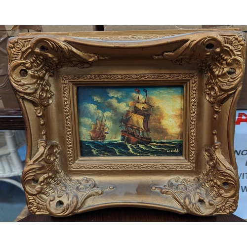 447 - A Picture Of Sailins Ships In A Heavy Gilt Frame.
32cm x 28cm.