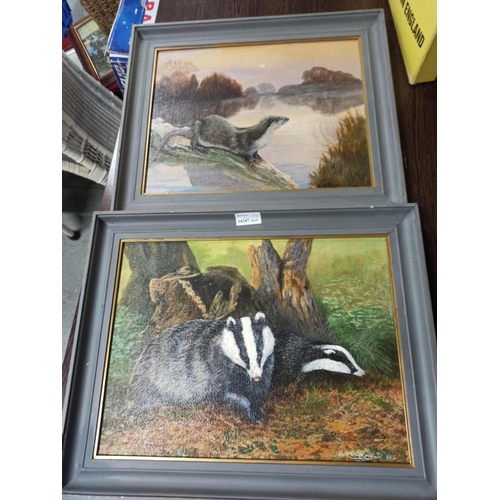 1309 - 2 x Original paintings - Oil On Board Badgers And Otter. By A.W.Arnold  81 & 89