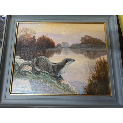 1309 - 2 x Original paintings - Oil On Board Badgers And Otter. By A.W.Arnold  81 & 89