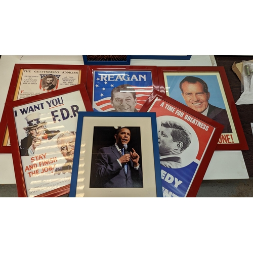 1290 - 9 x Framed Pictures and Prints - USA, Kennedy, Regan, Obama etc.