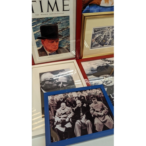 1293 - 10 x Framed Pictures - Churchill, Thatcher, Boris Johnson etc.