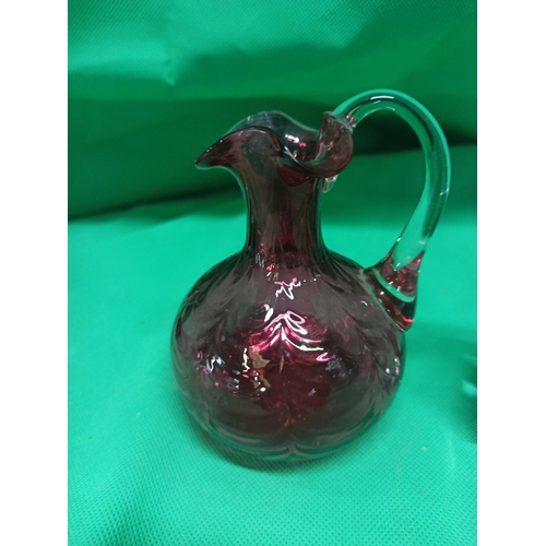 1095 - A Cranberry Glass Jug, Ruby Glass Jug & An Art Deco Perfume Bottle.