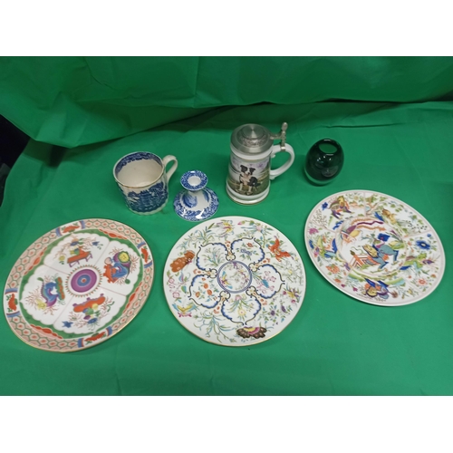 1125 - Assorted China & Glassware, Including Royal Worcester Plates, Spode Candle Stick, And A Davenport Ta... 