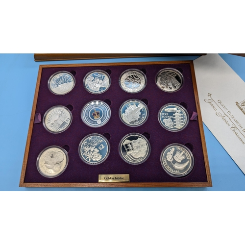 352 - Royal Mint Queen Elizabeth II Golden Jubilee Silver Proof 24 x Coin Collection In Presentation Case ... 