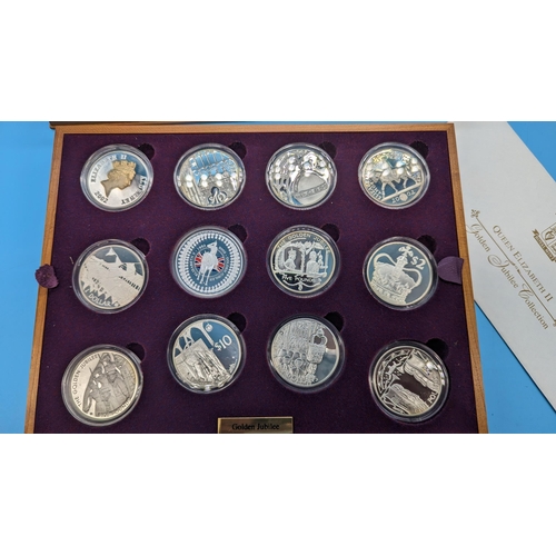 352 - Royal Mint Queen Elizabeth II Golden Jubilee Silver Proof 24 x Coin Collection In Presentation Case ... 