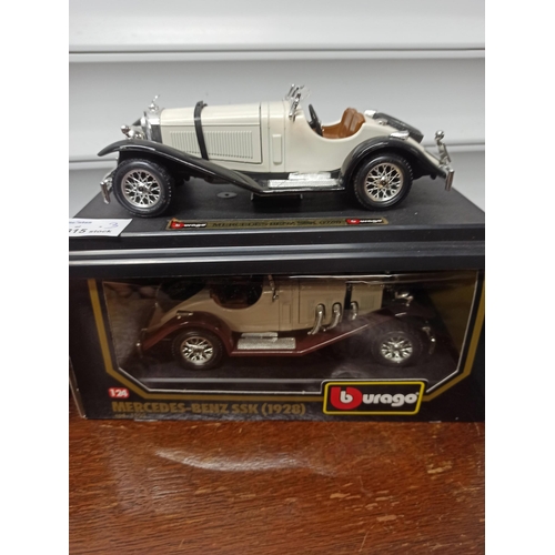 1220 - 3 x Burago Model Cars, Jaguar XK120 Roadster (48) Mercedes-Benz SSK 1928 Both Boxed & A Mercedes Ben... 