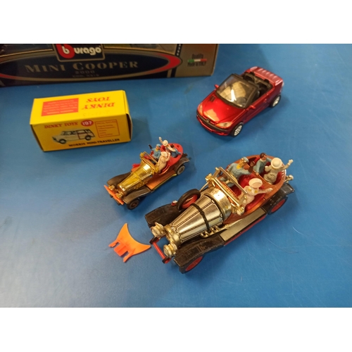 1230 - Burago Mini Cooper, 3 Minis, Dinky Morris Mini Traveller In original Box. 2 x Chitty Chitty Bang Ban... 