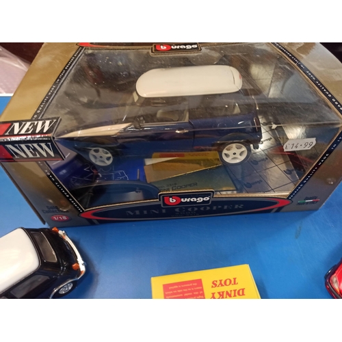 1230 - Burago Mini Cooper, 3 Minis, Dinky Morris Mini Traveller In original Box. 2 x Chitty Chitty Bang Ban... 