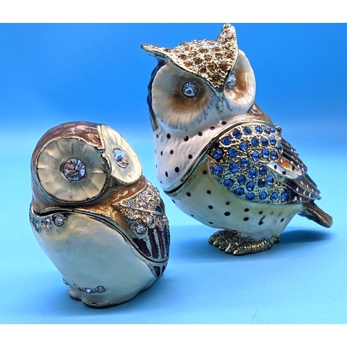 445 - A Pair of Enamel Owl Trinket Boxes