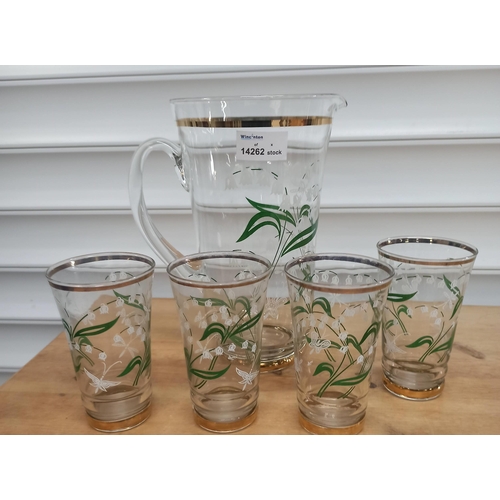 1009 - A Glass Lily Of The Valley Jug And x4 Glasses.