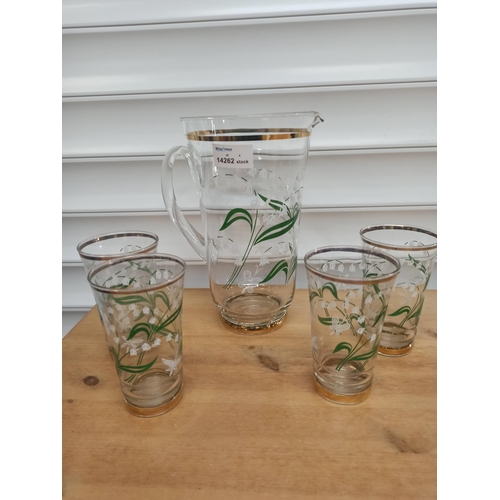 1009 - A Glass Lily Of The Valley Jug And x4 Glasses.