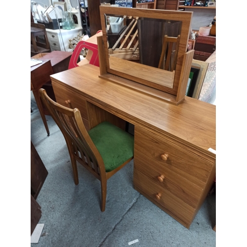 716 - A Dressing Table With Mirror And Chair.
146cm L x 70cm H x 43cm W.